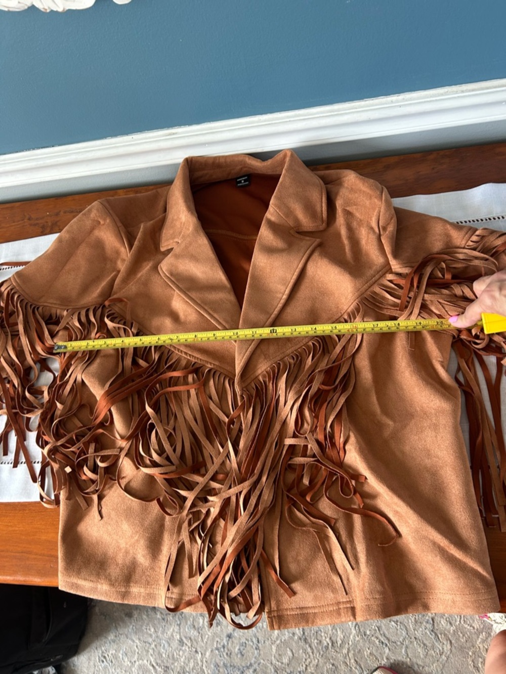 SOLD !!Manfinty Fringed Faux Suede Jacket in Rust Medium Unisex - Picture 5 of 6